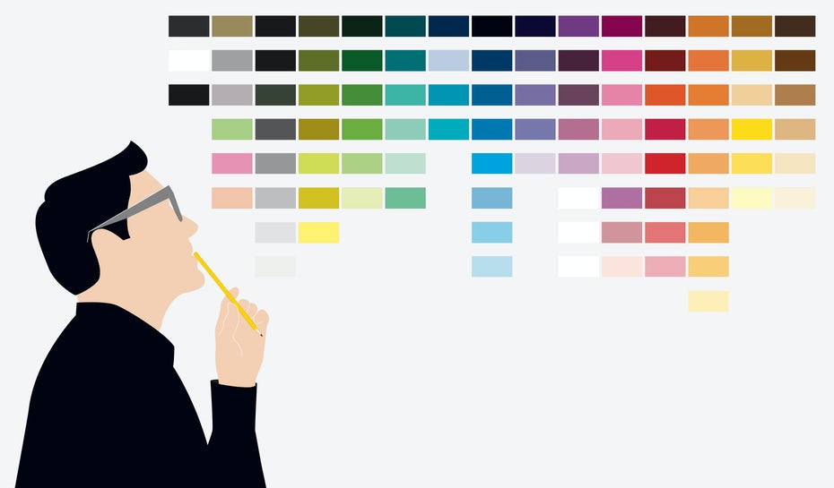 Illustration: Person blickt auf Wand mit vielen Farben