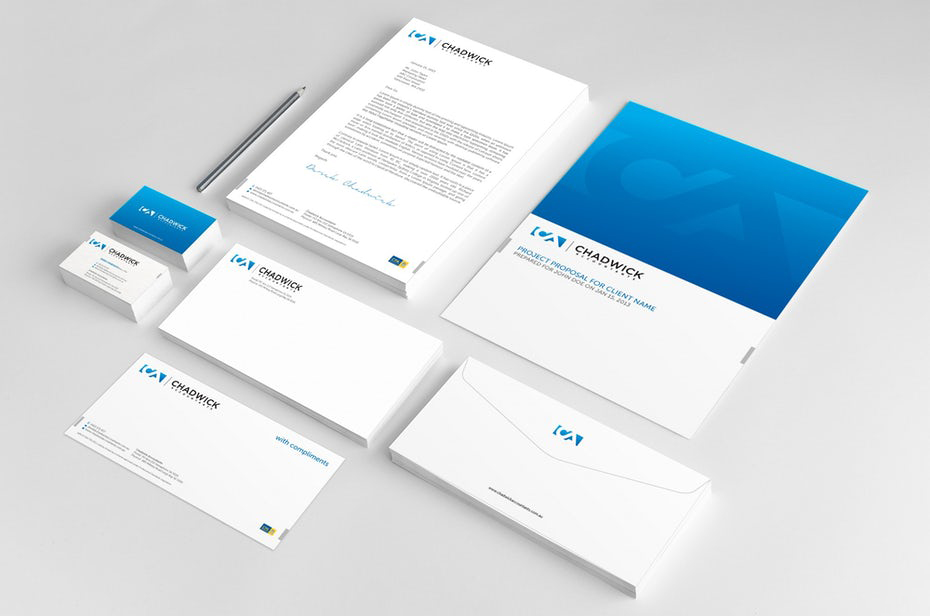 Gestaltung von Korrespondenzmitteln für das Unternehmen Chadwick