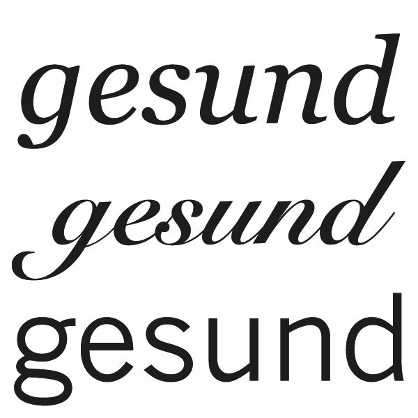 Wort gesund in verschiedenen Schriftarten