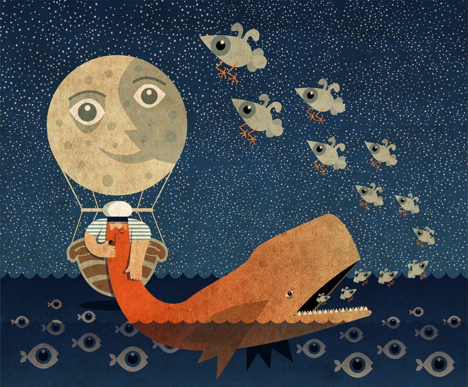 Beispiel für Mosaik Balance - Illustration eines orangen Walfisches