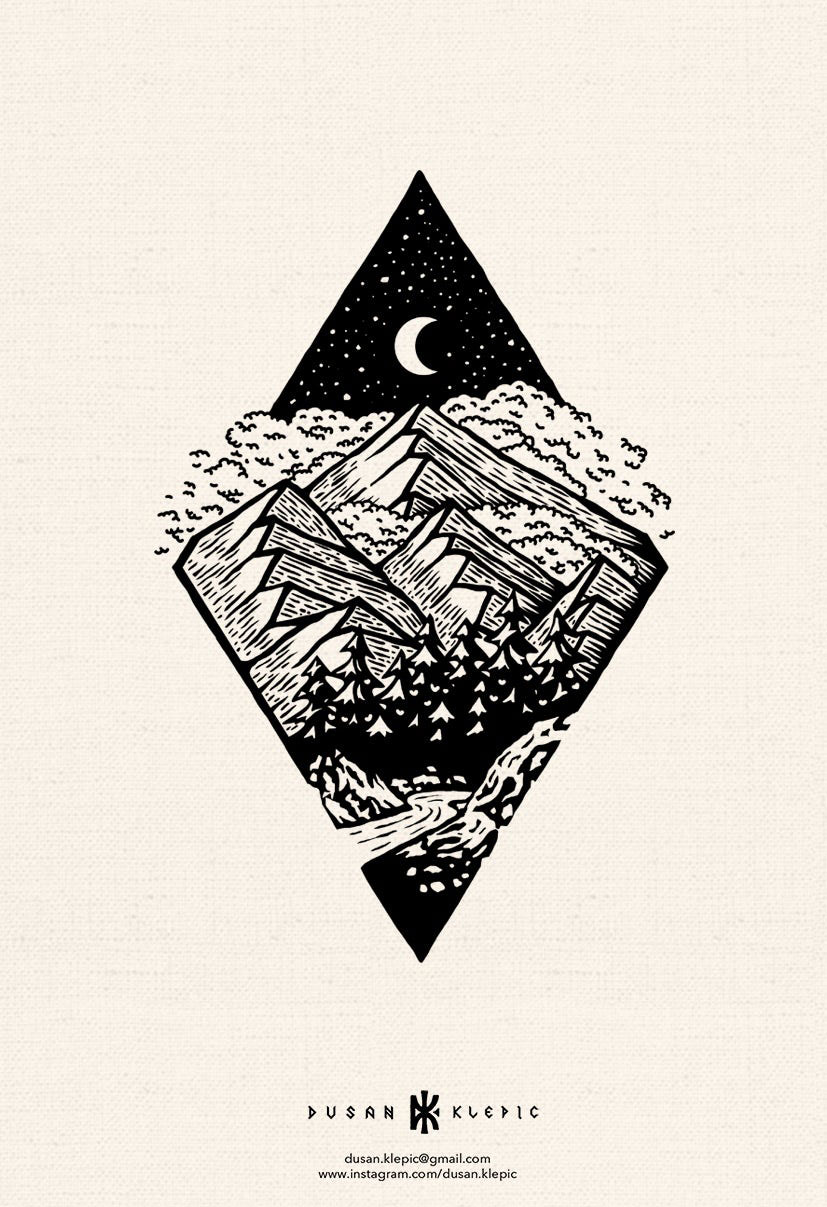 Schwarz Weiss Illustration von Bergen